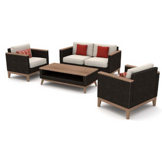 4-PC WICKER & WOOD CONVERSATION SET