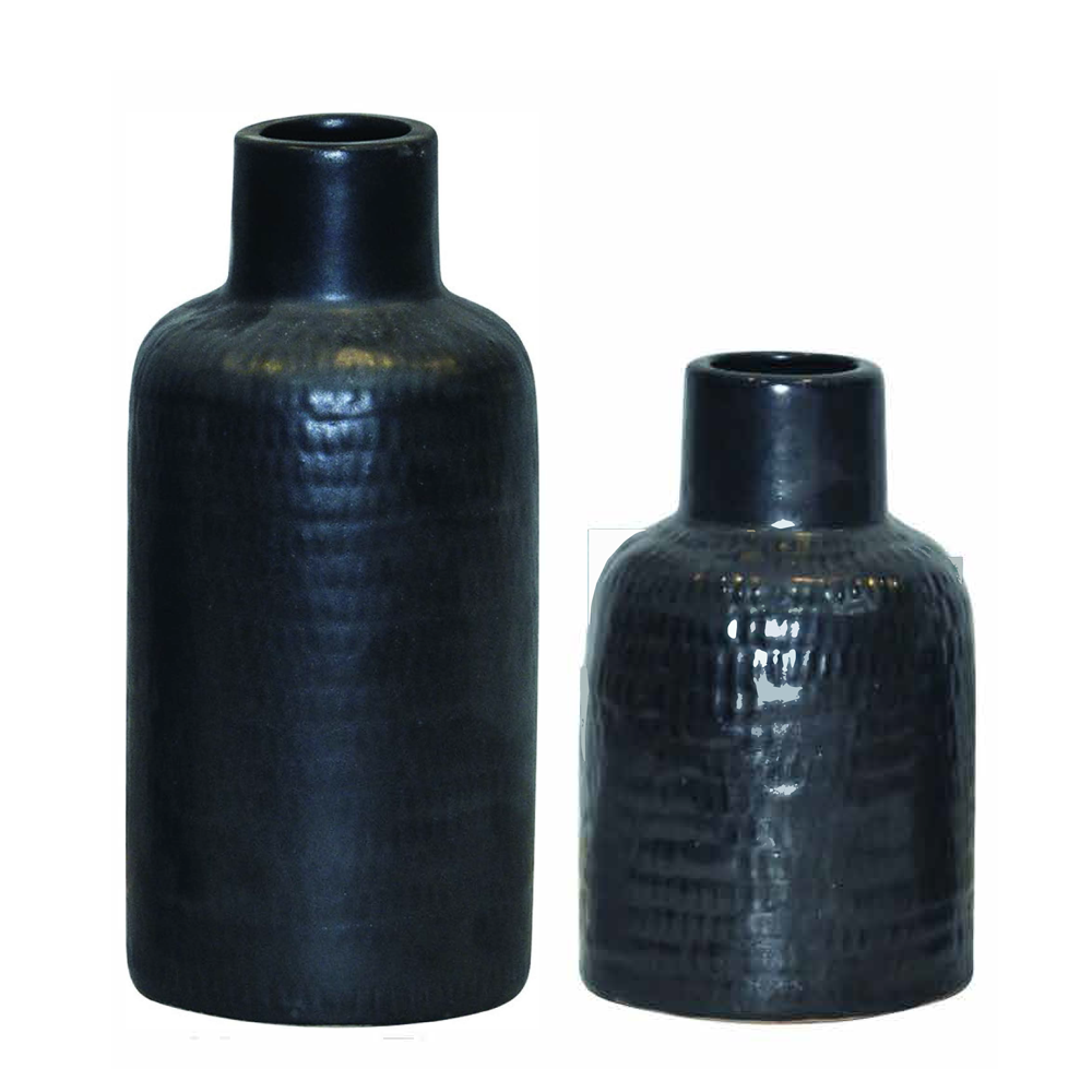 BLACK CERAMIC HAMMERED VASE