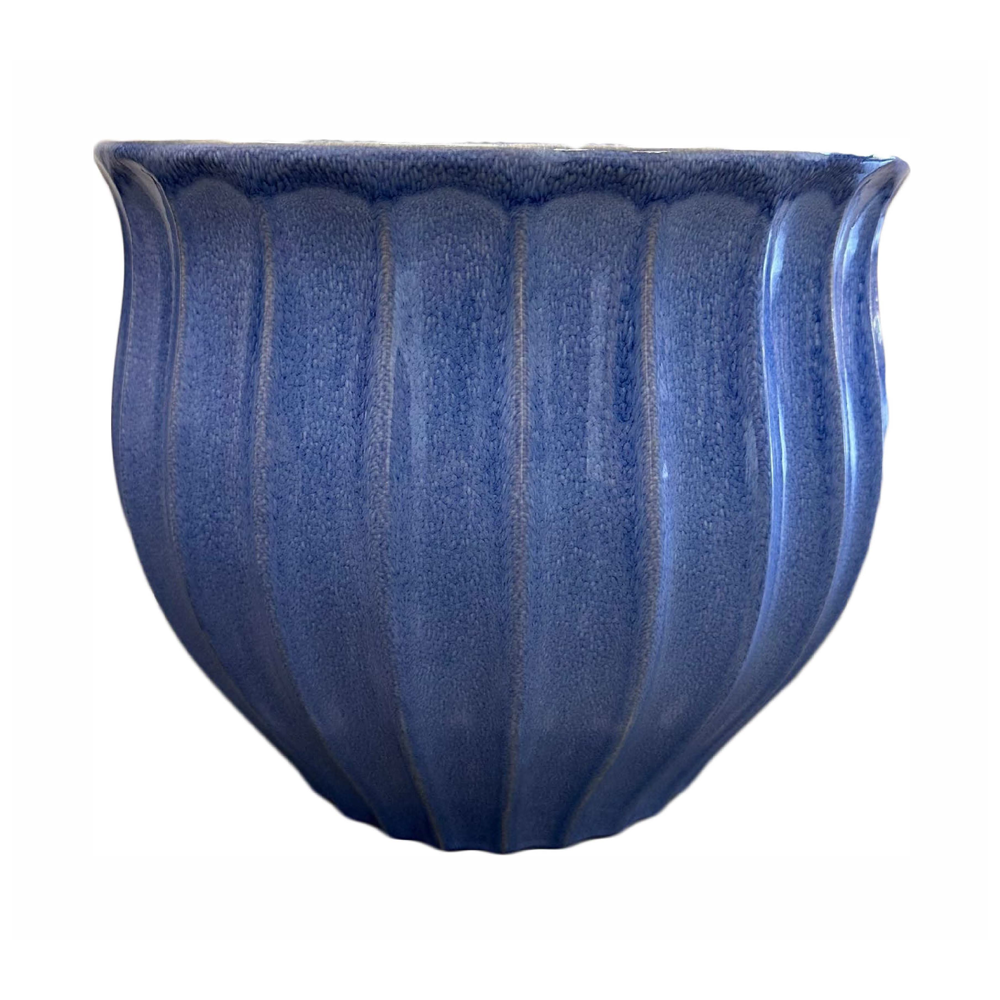 14.5-IN BLUE CERAMIC WAVE PLANTER