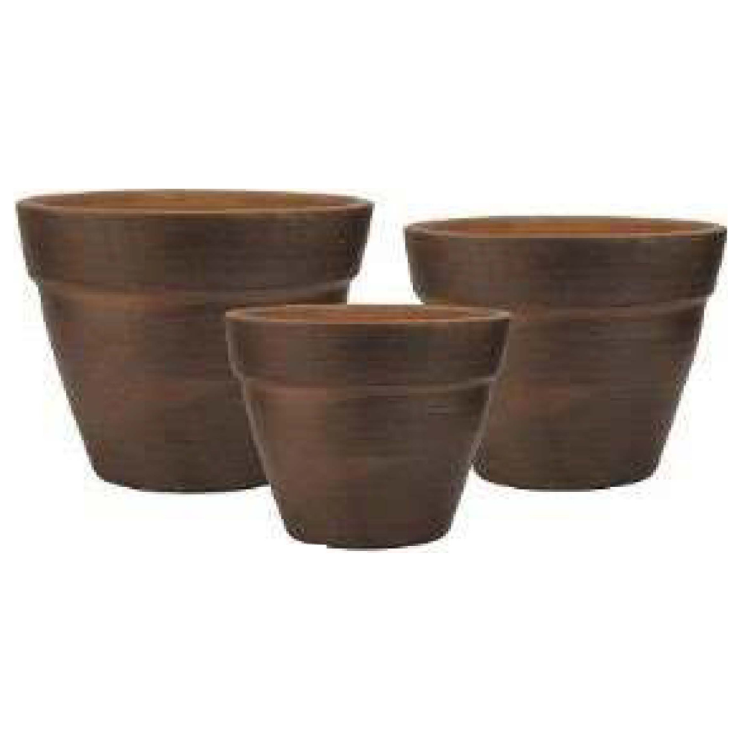 BROWN TERRACOTTA FLARED PLANTERS - SET OF 3