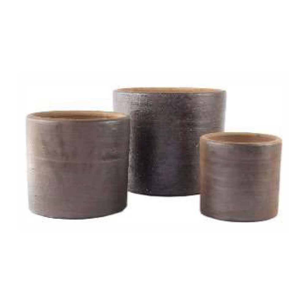 CYLINDER BROWN TERRACOTTA PLANTERS - SET OF 3